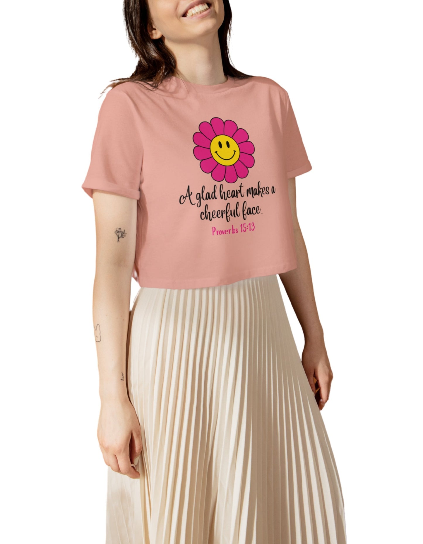 "A glad heart makes the face cheerful–Proverbs 15:13" Boxy Christian Tee