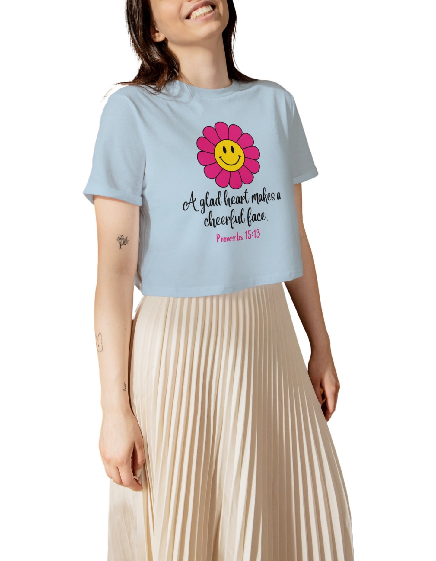 "A glad heart makes the face cheerful–Proverbs 15:13" Boxy Christian Tee