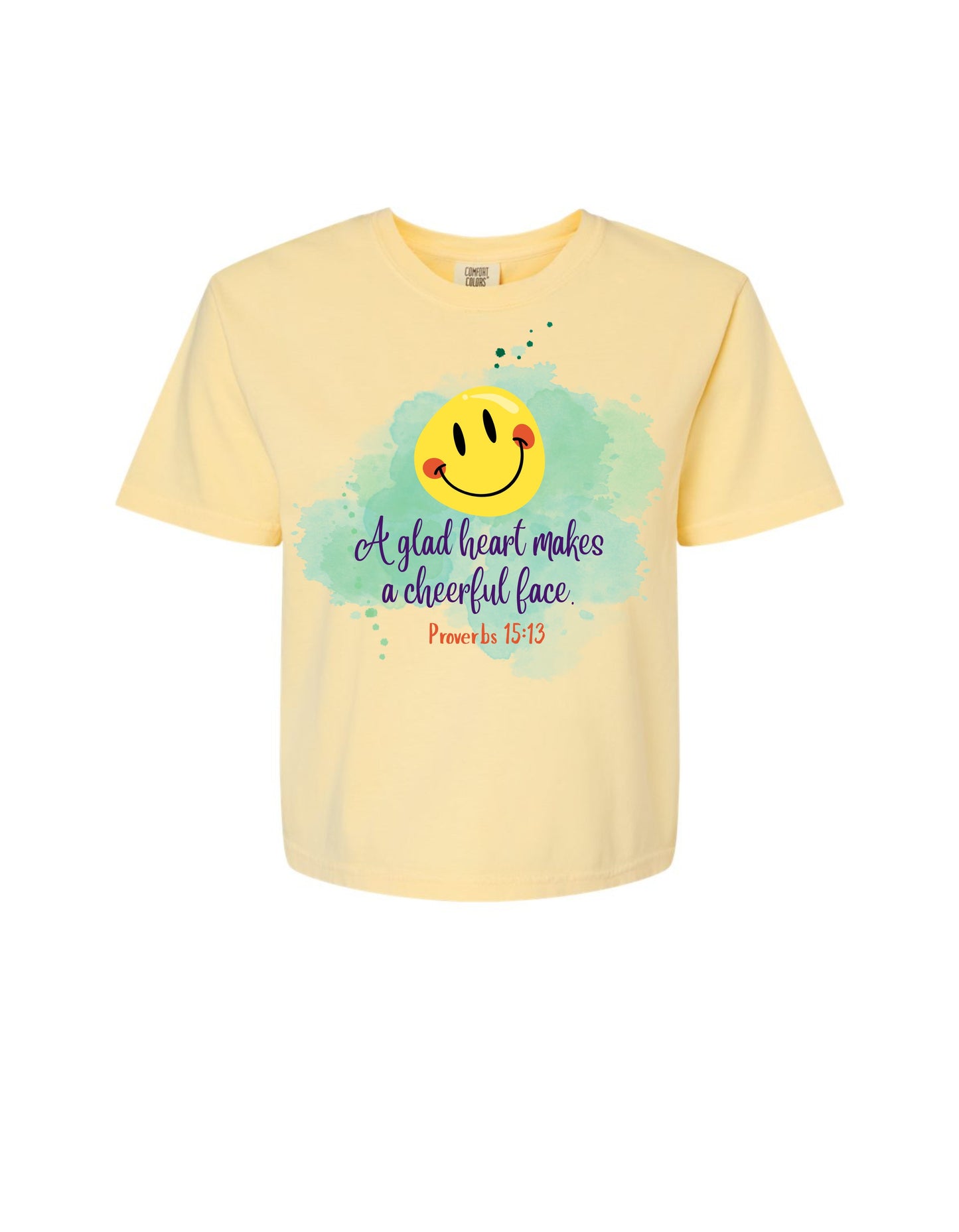 "A glad heart makes the face cheerful–Proverbs 15:13" Boxy Christian Tee