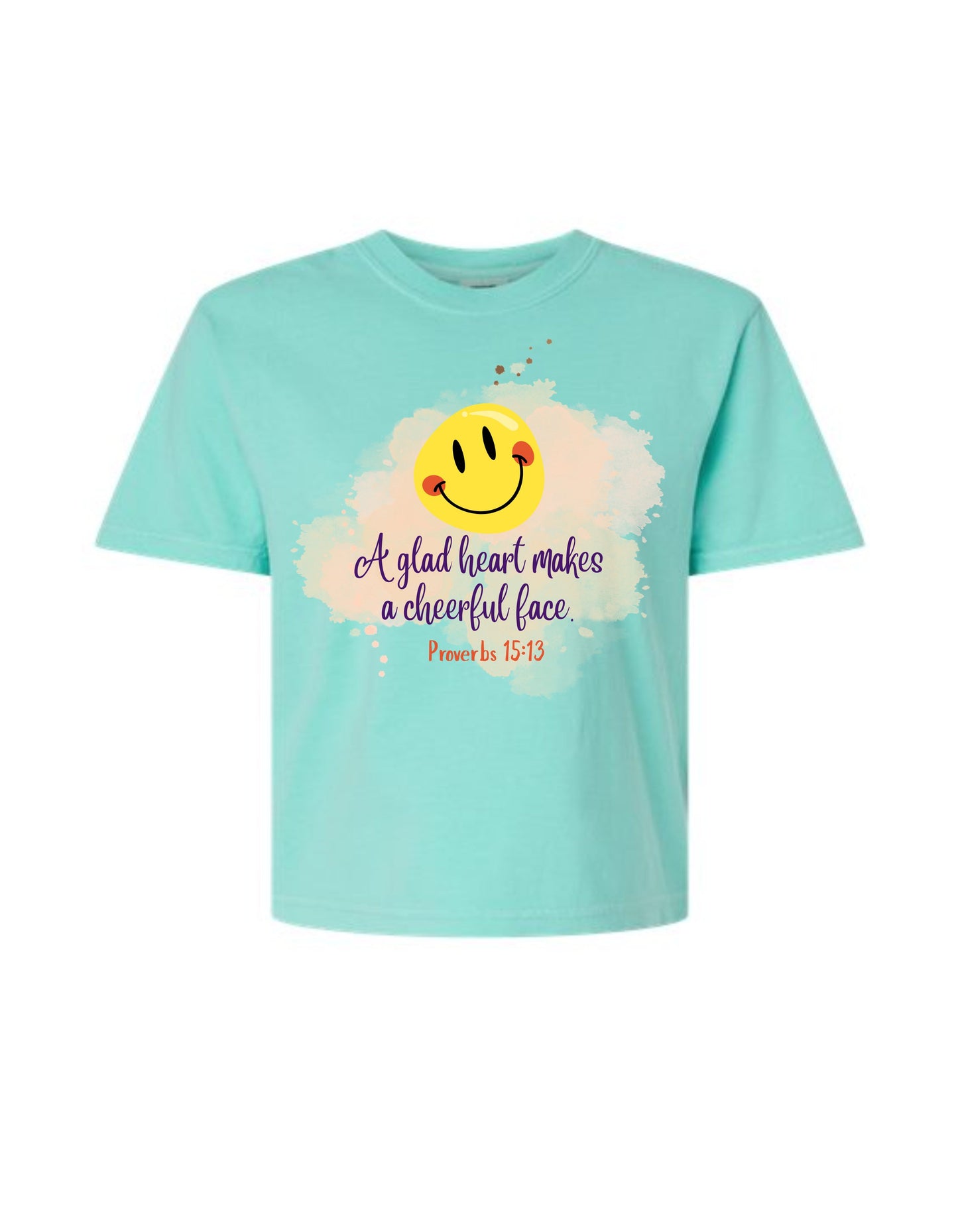 "A glad heart makes the face cheerful–Proverbs 15:13" Boxy Christian Tee