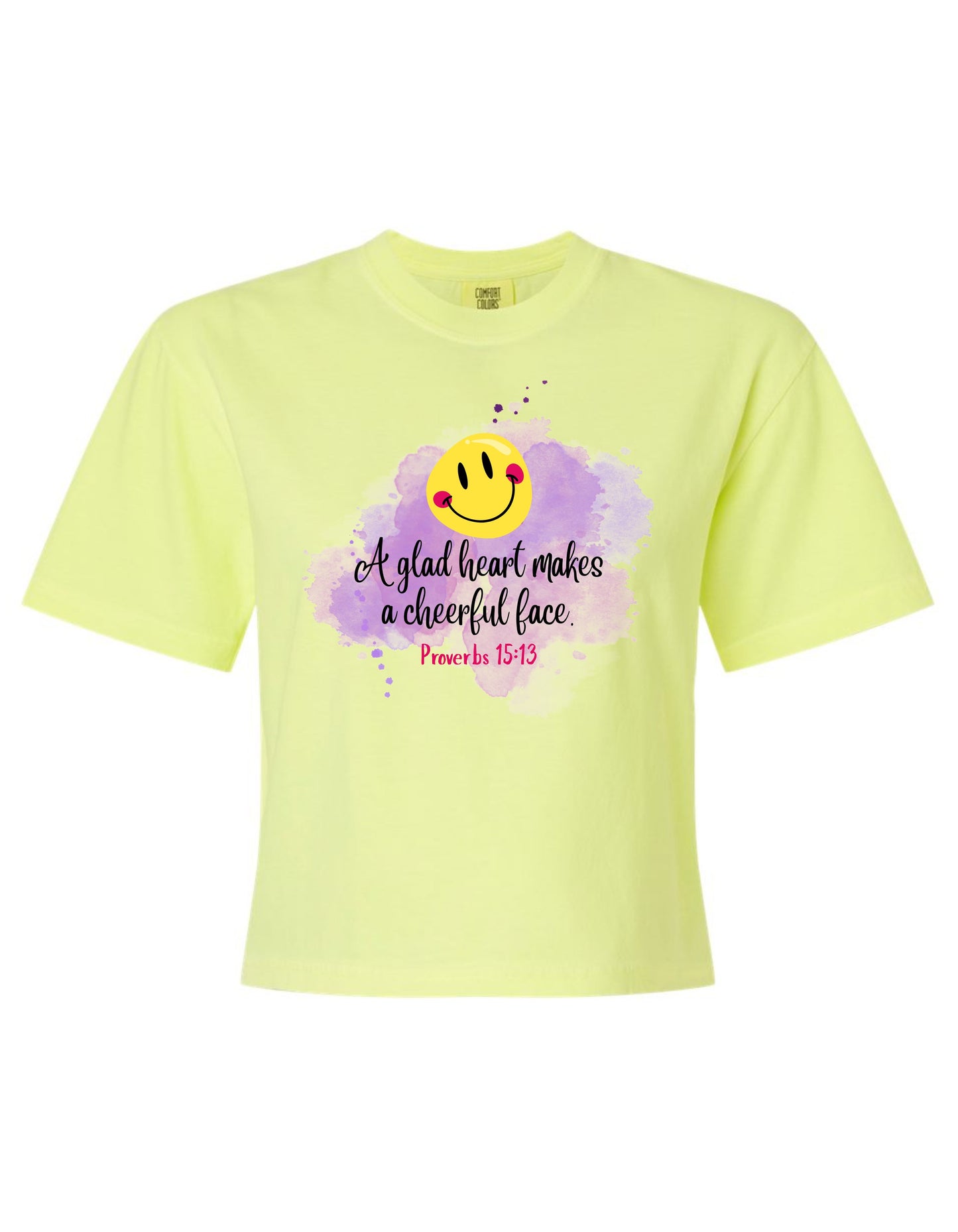 "A glad heart makes the face cheerful–Proverbs 15:13" Boxy Christian Tee
