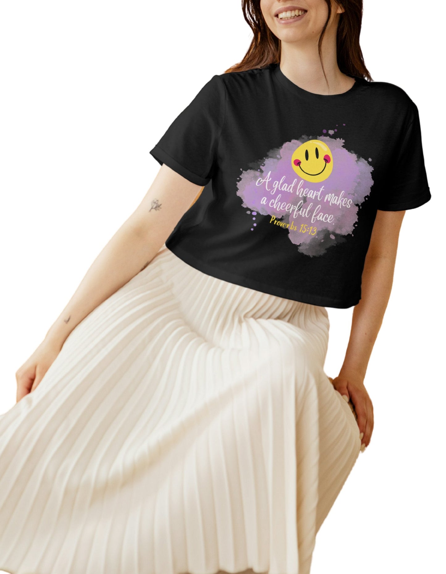 "A glad heart makes the face cheerful–Proverbs 15:13" Boxy Christian Tee