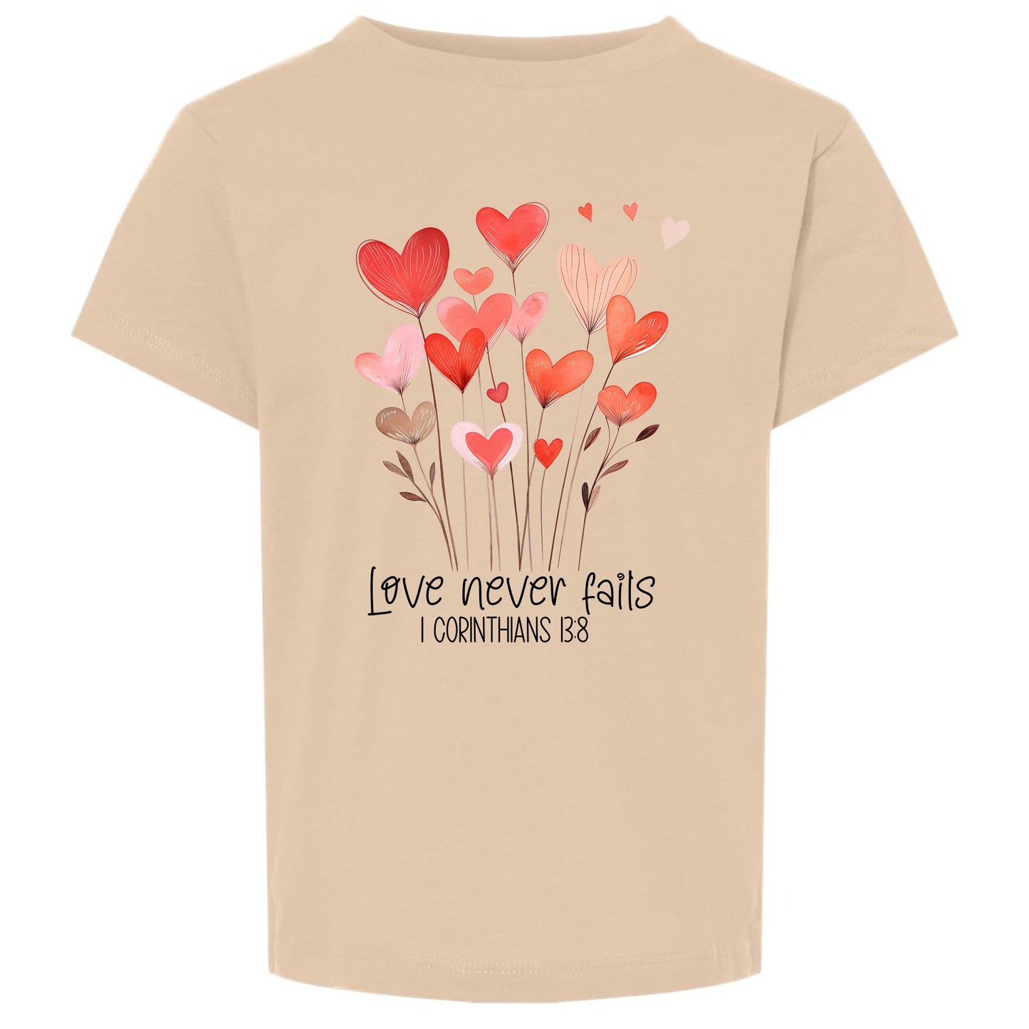 Love Never Fails —1 Corinthians 13:8 Kid's Tee