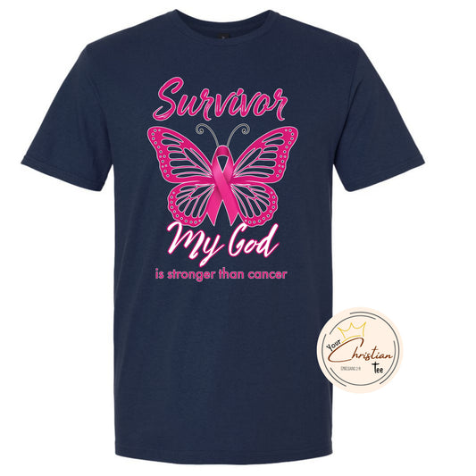 Survivor My God is Stronger Tee—Cancer Awareness