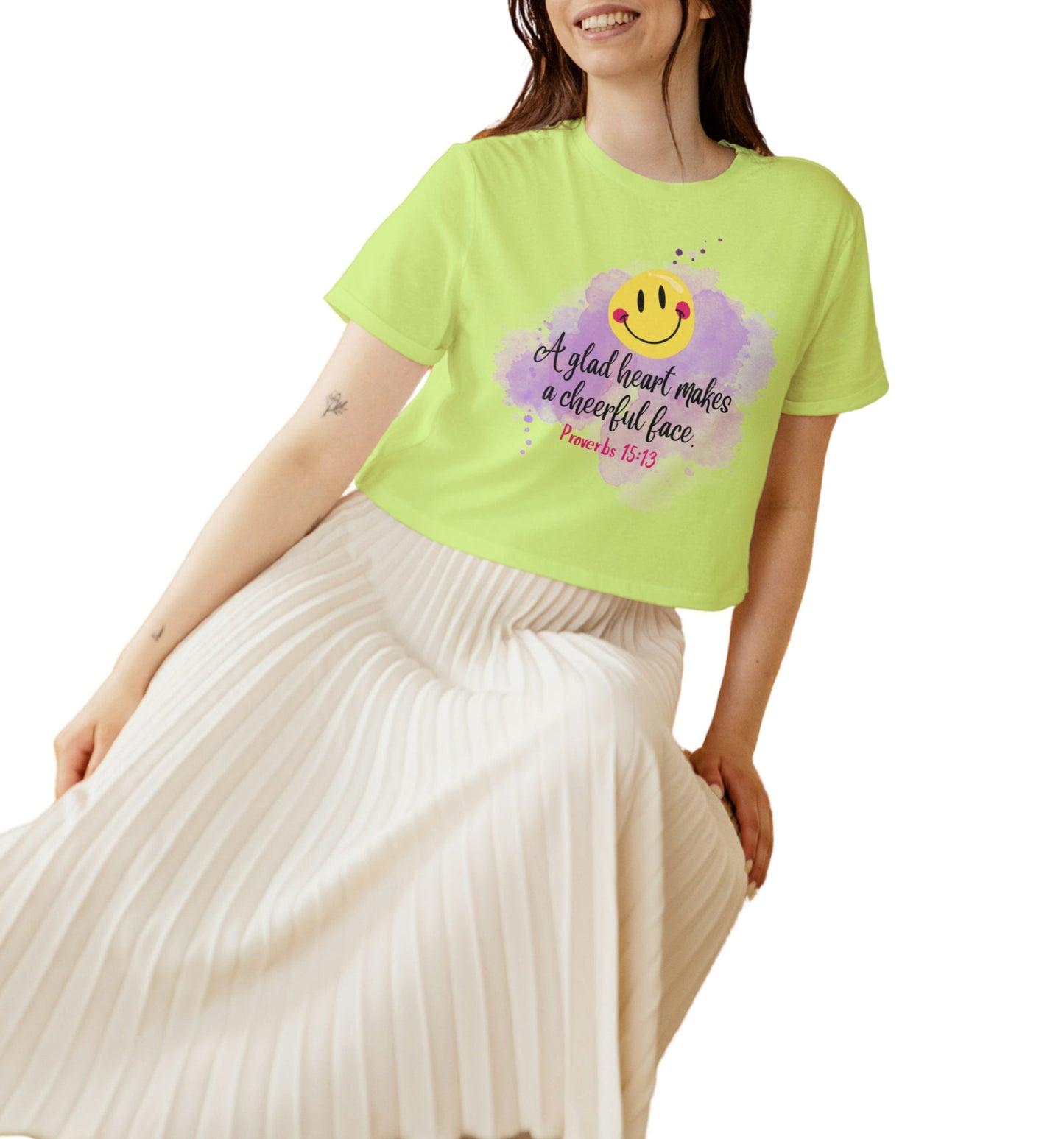 "A glad heart makes the face cheerful–Proverbs 15:13" Boxy Christian Tee