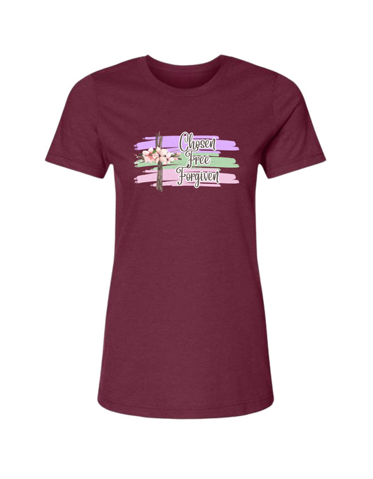 “Chosen, Free, & Forgiven” Women’s Christian Tee