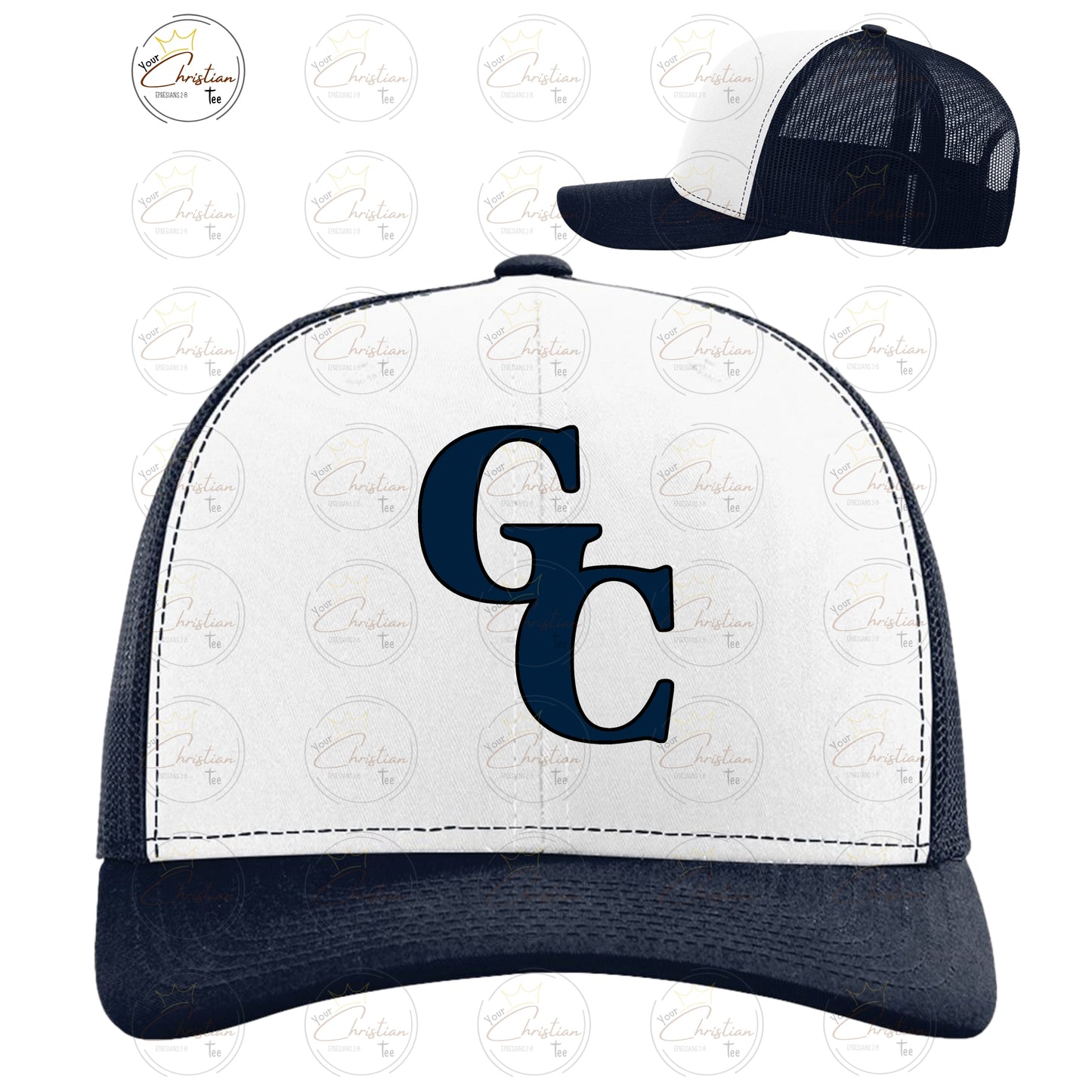 GC White/Navy Snapback Trucker Hat