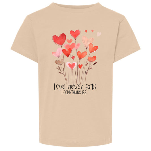 Love Never Fails —1 Corinthians 13:8 Kid's Tee