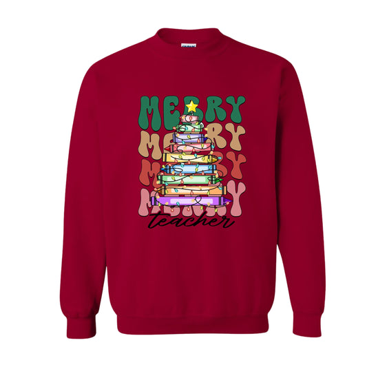 Merry Teacher Book Tree Sweatshirt