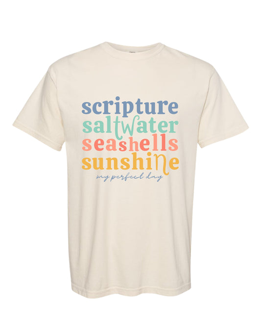 Scripture, saltwater, seashells, and sunshine Tee